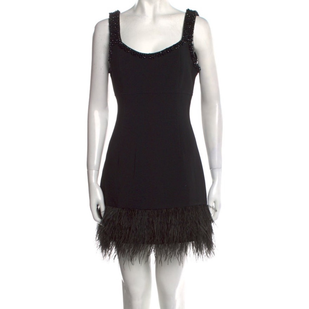 Cinq a Sept Black Feather Trim Dress